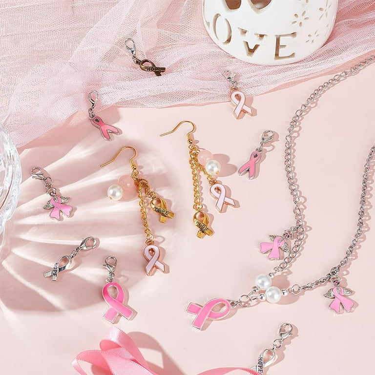48PCS Breast Cancer Awareness Charms Pink Ribbon Pendants Charms