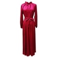 thumbnail image 2 of Robe de Prière Abaya Kaftan pour Femmes, Satin Uni, Col Rond, Manches Longues, Taille Portefeuille, Robe Maxi, 2 of 3