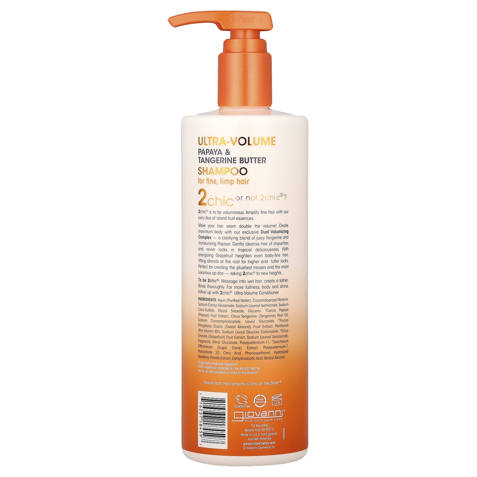 GIOVANNI 2chic Ultra Volume Shampoo 24 oz for Fine Hair Tangerine, Papaya Butter