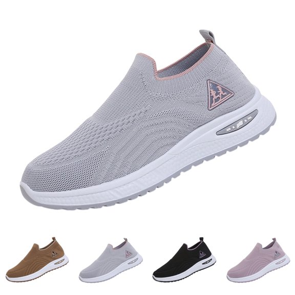 Domzle Women's Slip On Walking Shoes with Arch Support Lightweight Sock Tennis Sneakers Anti-Slip Elastic Knit Breathable for Gym Casual Sneakers Brown
