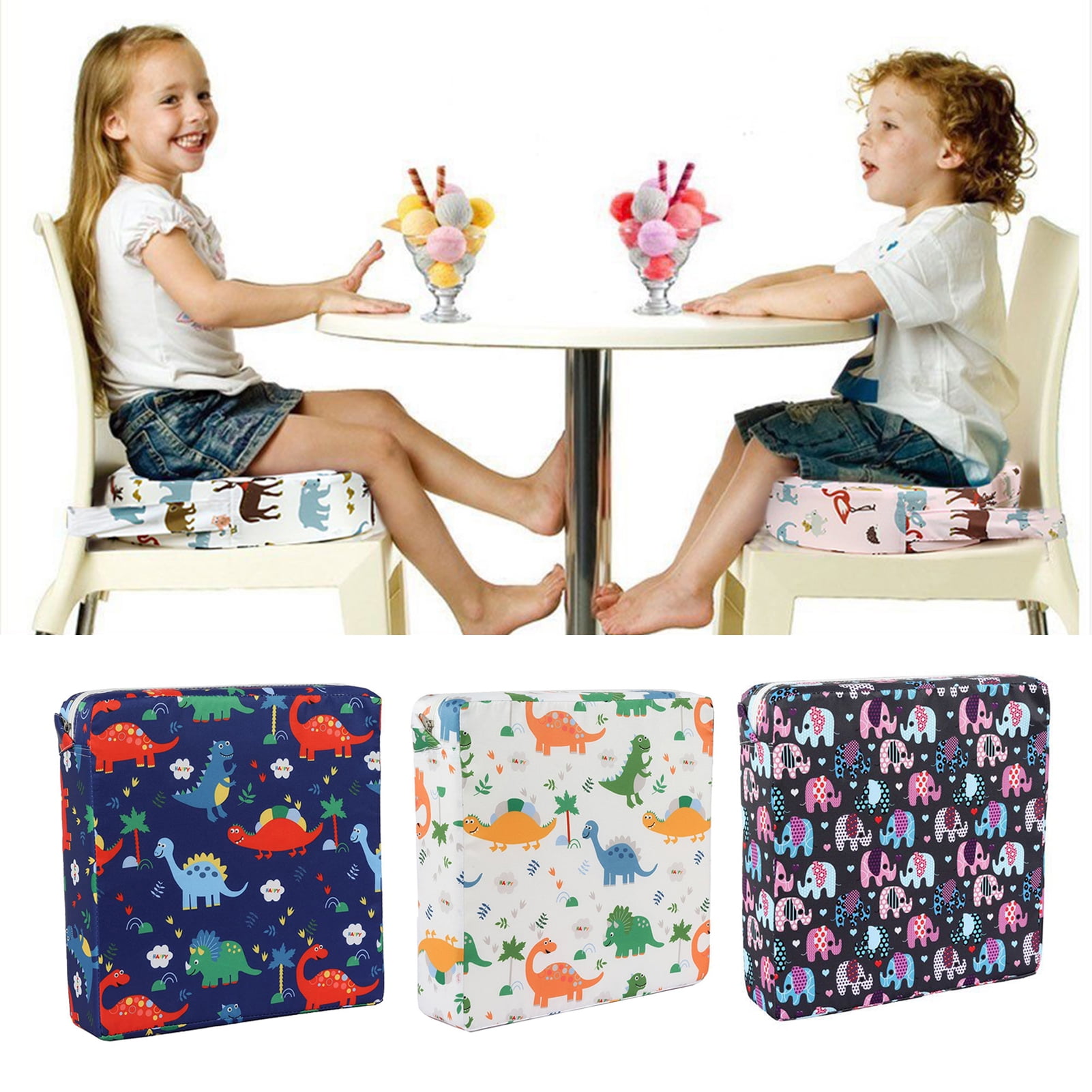 Washable and Portable Increasing Baby Thick Pad for Travel Blue Toddler Booster Seat for Dining Table 4Straps Kids Chair Cushion for Dining 