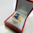 thumbnail image 3 of 2.00Ct Emerald Cut Simulated Blue Sapphire Solitaire Bezel Set Men's Wedding Band Ring 14k Yellow Gold Plated 925 Silver, 3 of 4