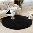 thumbnail image 2 of Soft Shaggy Modern Rug Round 63" x 63" Plush Area Rugs for Nursery Room Bedroom Fluffy Shag Circle Black Floor Mats, 2 of 7