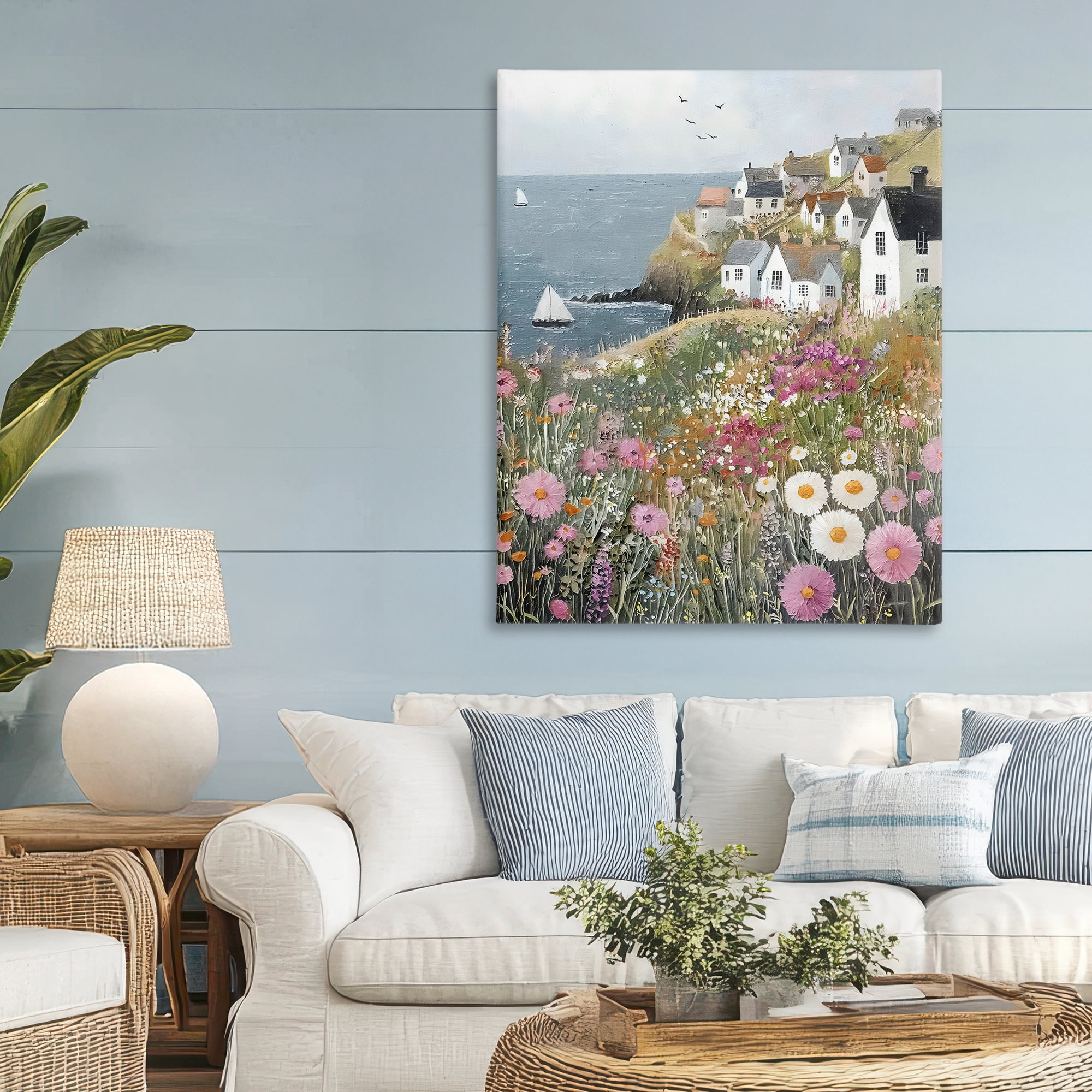 Stupell Industries Pink Meadow Overlooking Sailboats Canvas Wall Art, design by Riley B