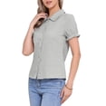 thumbnail image 4 of INSPIRAR CHIC Blusas de Algodón con Cuello Peter Pan y Botones Vintage para Mujeres en Gris Claro S, 4 of 6