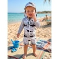 thumbnail image 4 of BemeyourBBs Newborn Baby Boy Girl One Piece Swimsuit with Sunhat Infant Boys Bathing Suit Long Sleeve Rash Guard UPF 50+ Turtle Shark Coconut Tree Printed Zipper Swimwear Summer Beachwear, 4 of 9