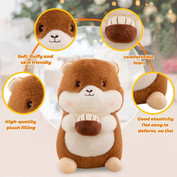 Cute Hamster Plush Toy, 9 Inch Stuffed Animal With Soft Fuzzy Fur And Nut Accessory, For Kids Toddlers Boys Girls As Birthday Christmas Gift, Bedroom Decor, Playtime Companion