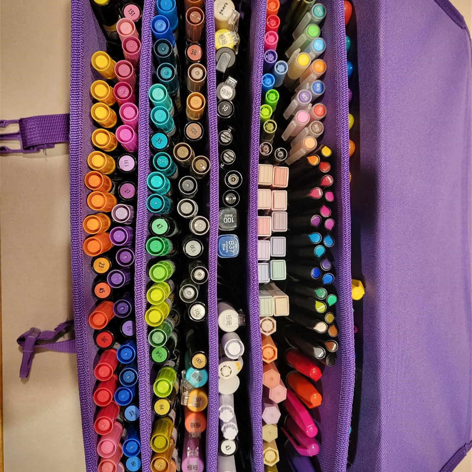 Marker Organiser Case for 120 Markers, Marker Storage Bag, Art Marker Pen Carrying Bag with Shoulder and Handle Strap