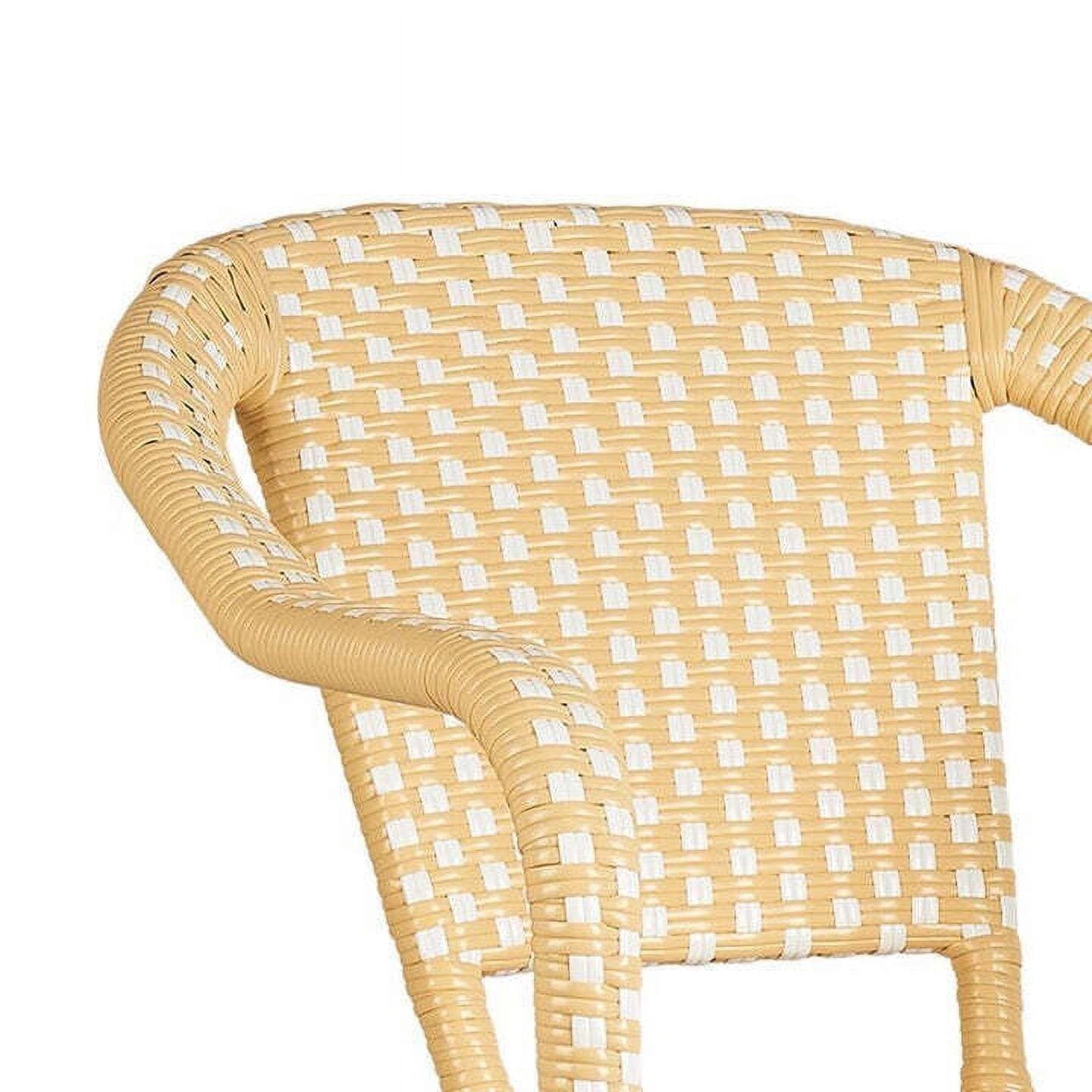 PURPLE LEAF Bistro Chair Set of 2 Outdoor Dining Chairs French Hand-Woven Wicker Bamboo Print Finish Armchairs for Patio Porch Garden Indoor, Cream Yellow