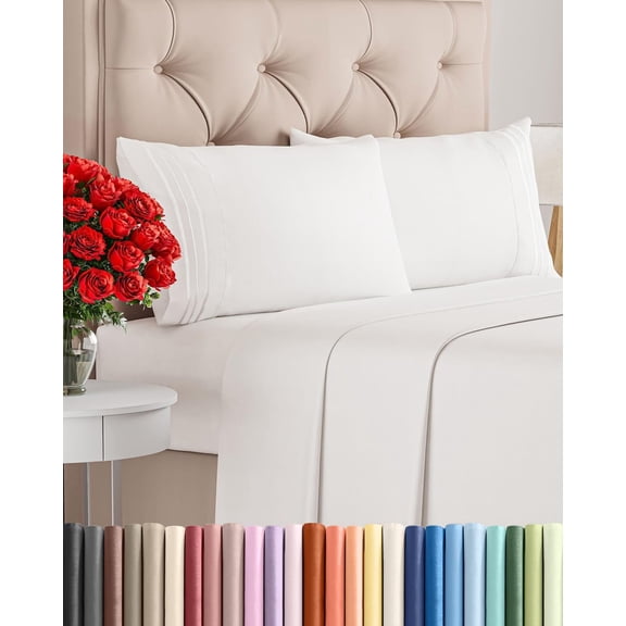 California King 4 Piece Sheet Set in Antique White with Deep Pockets