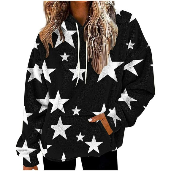 Hoodies for Women Soft Flannel Sweatshirt Casual Fall Fashion Tops Stars Graphic Outfits Winter Trendy Clothes