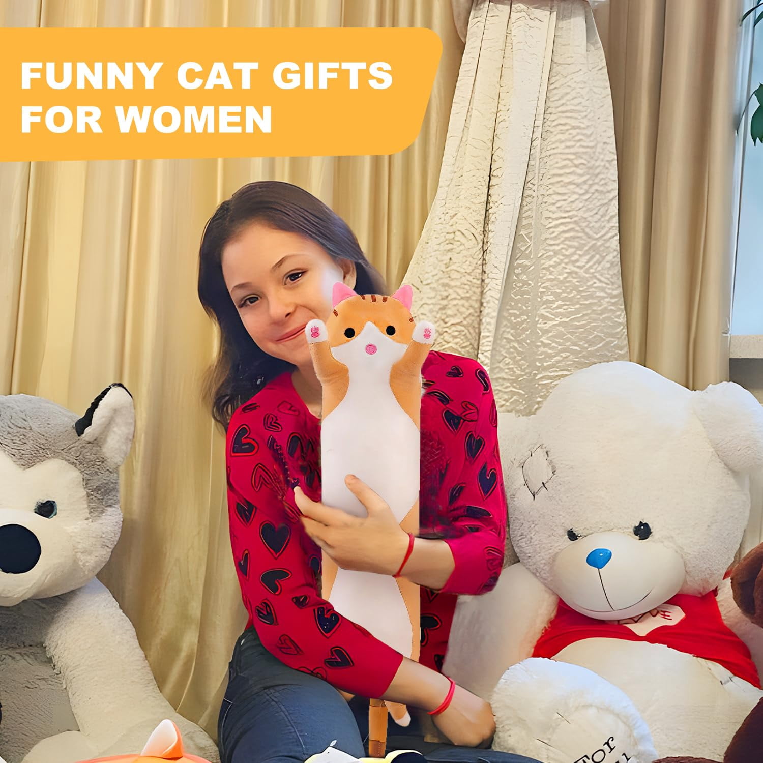 Heating Pad for Neck Shoulder Pain Relief, Portable Cuddly 19.7" Plush Cat with a Hot Soft Belly USB Powered, Gift for Daughter Girlfriend Wife