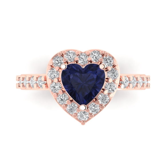 Halo Engagement Ring for Women - 2.03ct Simulated Blue Sapphire in 14K Rose Gold Promise Ring