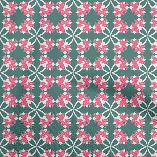 oneOone Rayon Dark Teal Green Fabric Asian Block Print Traditional Tile Sewing Craft Projects Fabric Prints By Yard 56 Inch Wide