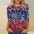 thumbnail image 2 of Tfken Independence Day Women Shirts 250Th Anniversary Sequins 3/4 Sleeve Crewneck Tops For America 4Th Of July Patriotic Female Classic T-Shirts White, 2 of 5