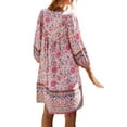 thumbnail image 4 of CNKOO Robes Florales Boho pour Femmes Col en V Manches Longues Ourlet à Volants Robe Trapèze Mini Tenue de Plage, 4 of 6