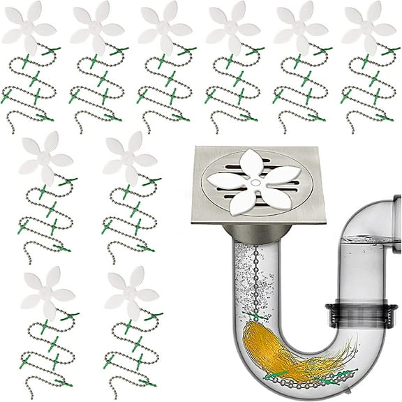 10 Pack Shower Drain Protector Hair Catcher, Drain Clog Remover,Flower Shower Hair Cleaning Chain for Bathroom, Kitchen, Bathtub（White）