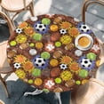 thumbnail image 2 of Ball Games Round Tablecloth, Fitted Table Cover with Elastic for 55"-60" Round Tables, Colored Football Baseball Basketball Rugby Table Cloth Outdoor Indoor Dinning Party Waterproof Tablecloths, 2 of 7
