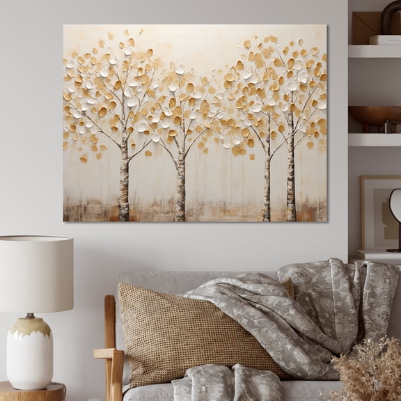 Designart "Tranquil Beige Trees" Landscape Trees Canvas Wall Art