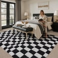 thumbnail image 4 of 8x10 Black and White Area Rug Fluffy Shag Checkered Living Room Throw Carpet Washable Non-Slip Soft Pile Fuzzy Large Rug for Bedroom Dorm Bathroom Home Aesthetic Decor Office, 4 of 8