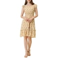 thumbnail image 1 of INSPIRE CHIC Vestido de Mujer con Flores, Mangas de Volante, Cuello en V, Vestido Casual con Fruncidos y Volantes XL Amarillo Claro, 1 of 6
