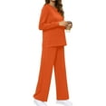 thumbnail image 3 of Women's 2 Piece Lounge Sets Side Slit Outfits Wide Leg Tracksuit Comfy Loungewear Fashion Sweatsuit Orange M, 3 of 8