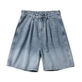 thumbnail image 2 of Hpapadks Mens Jeans Shorts Casual Loose Fit Wide Leg Knee Length Denim Bermuda Shorts with Pockets Baggy Retro Mens Denim Shorts Blue S, 2 of 4
