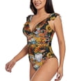 thumbnail image 3 of Yiaed Welcom Fall Print Women's Ruffled One Piece Swimsuit V Neck Swimwear Slimming Monokini for Woman-Large, 3 of 8