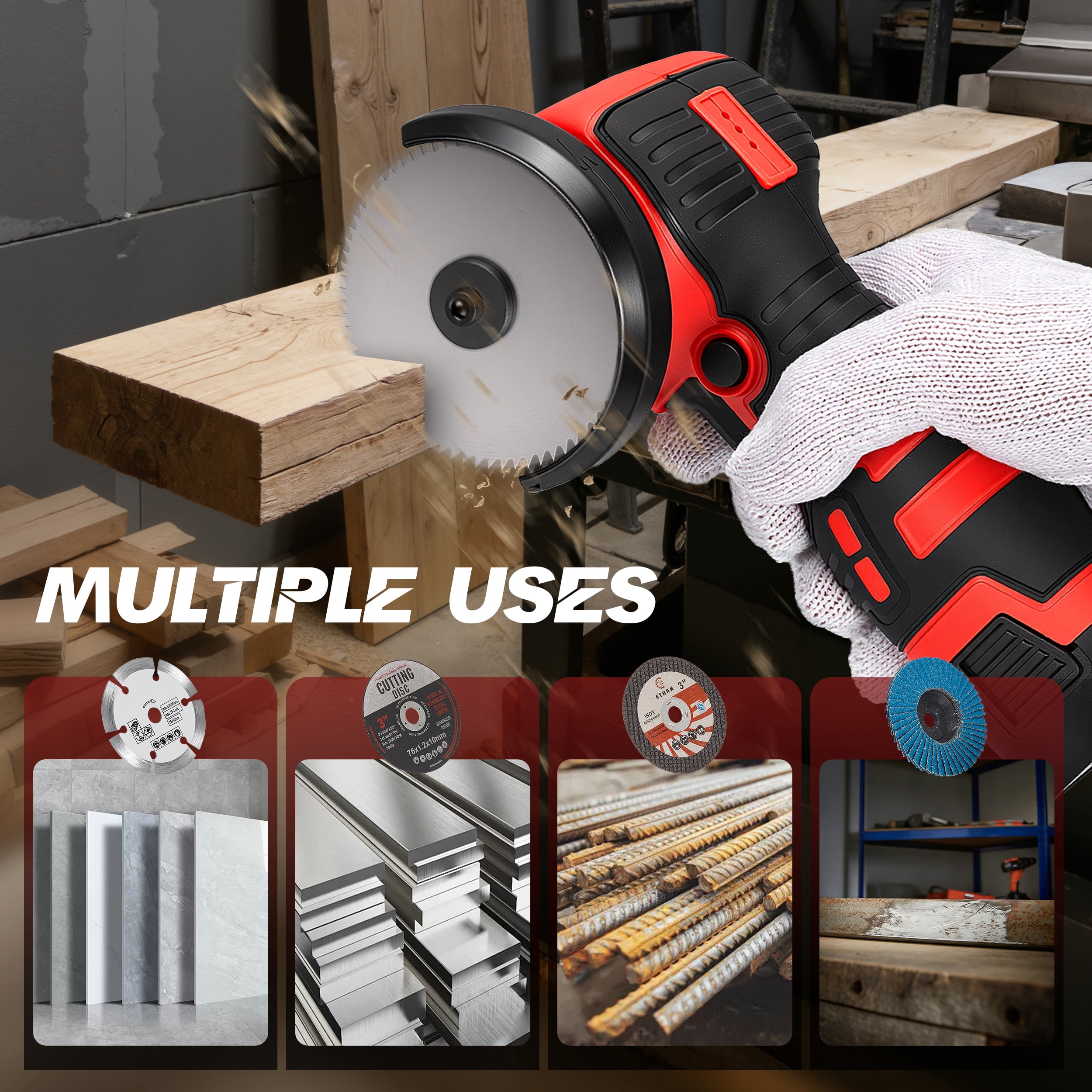 RELOIVE Angle Grinder Kit,28000RPM 4-in-1 Cordless Mini Electric Angle Grinding Tool with 2pcs 16.8V 2.0Ah Battery,9 Pcs Cutting Discs for Cutting Metal, Wood, Stone, DIY & Home Repair