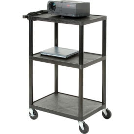 Luxor 18" x 24" x 34" Tuffy Two Shelf Flat Utility Cart With Electrical - Black