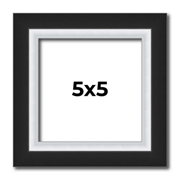 5x5 IN Frame Black & Silver Solid Wood Picture Frame Width 1.25 Inches | Interior Depth 0.75 Inches