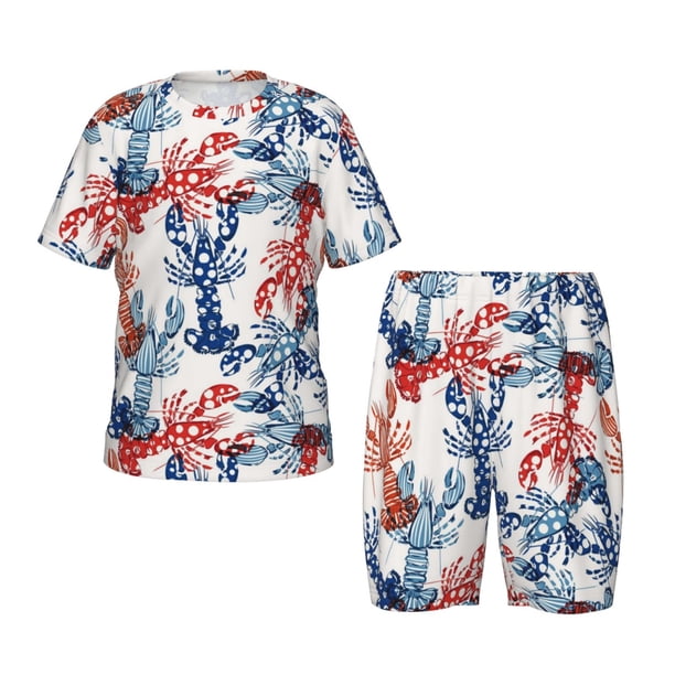 Balery Red Lobster Conjunto de Pijama Infantil de Manga Corta con Estampado – Ropa de Dormir de Algodón Suave-3X-Large
