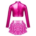 thumbnail image 6 of iiniim Kids Girls Jazz Hip Hop Modern Dance Sequins Mock Neck Long Sleeve Crop Top with Skirted Shorts Hot Pink 14, 6 of 7