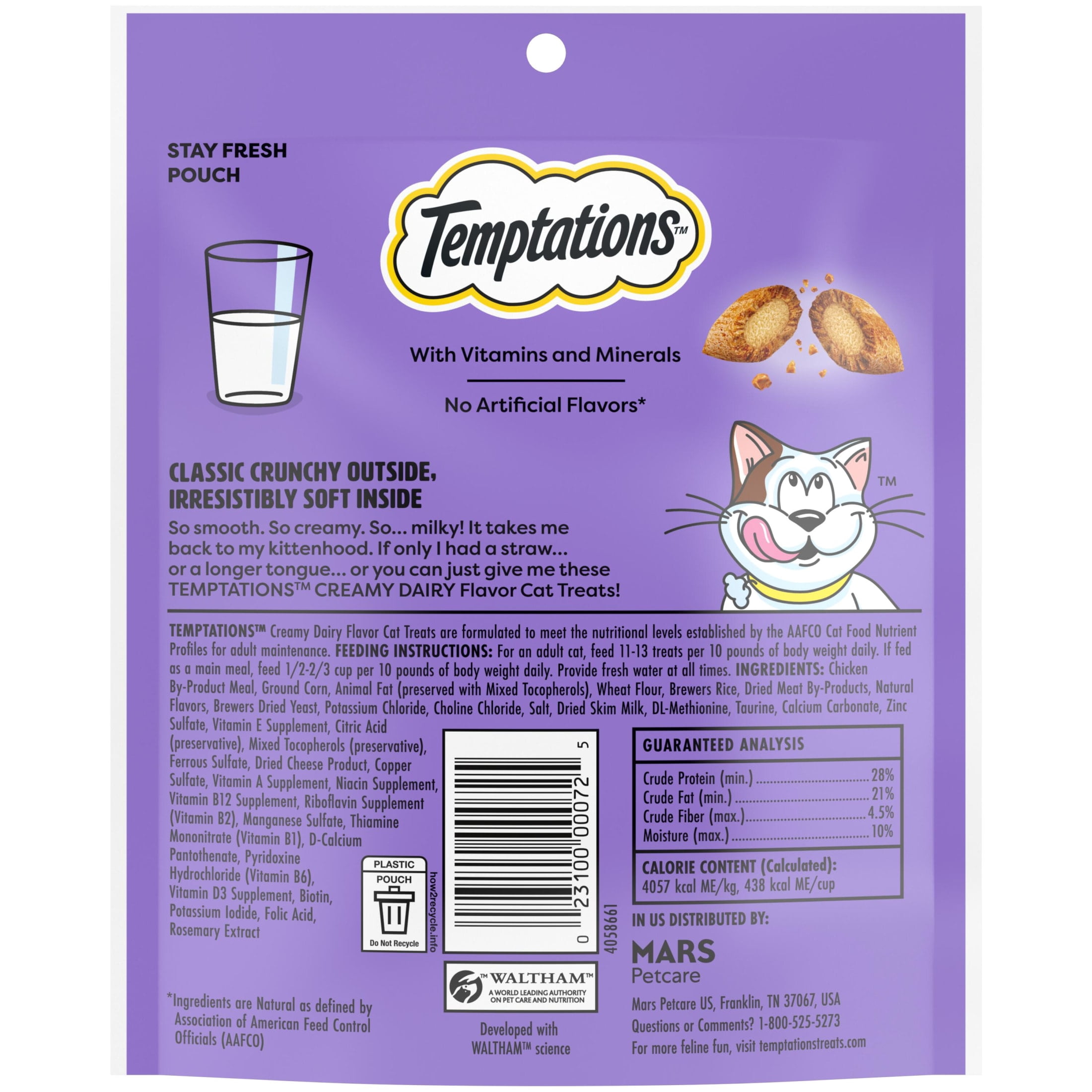 (6 pack) Temptations Classic Crunchy and Soft Cat Treats, Creamy Dairy Flavor, 6.3 oz. Pouch