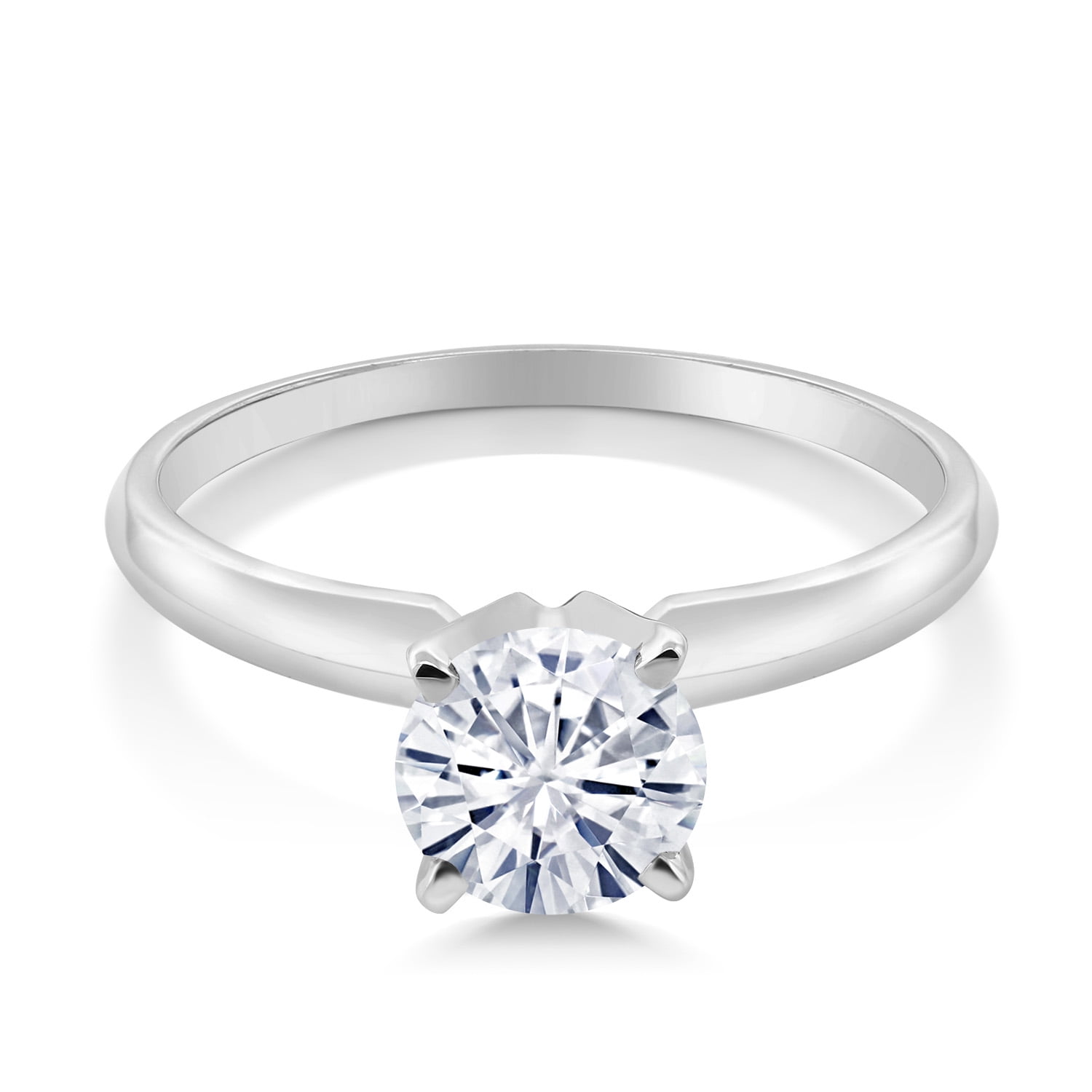 Gem Stone King 14K White Gold White Moissanite Solitaire Engagement Ring for Women | 1.00 Cttw | Round 6.5MM | Wedding Engagement Anniversary Promise Ring for Women | Size 7