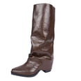 thumbnail image 2 of Fnooota Women's Knee High Boots, PU Non Slip Pointed Toe Pull On Fall Winter Shoes Brown Size 9, 2 of 8