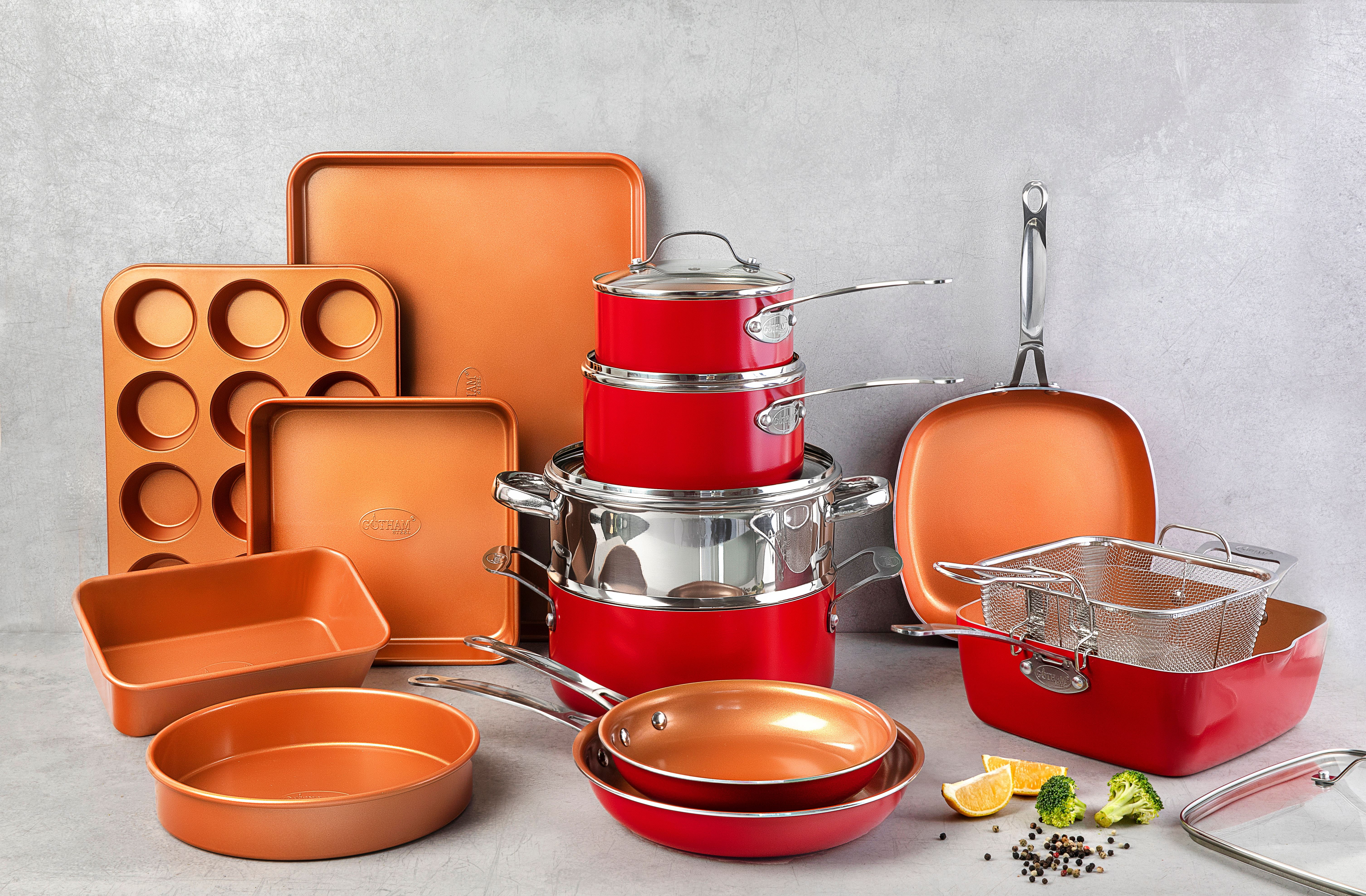 Gotham Steel Cookware + Bakeware Set with Nonstick Durable Ceramic Copper Coating â Includes