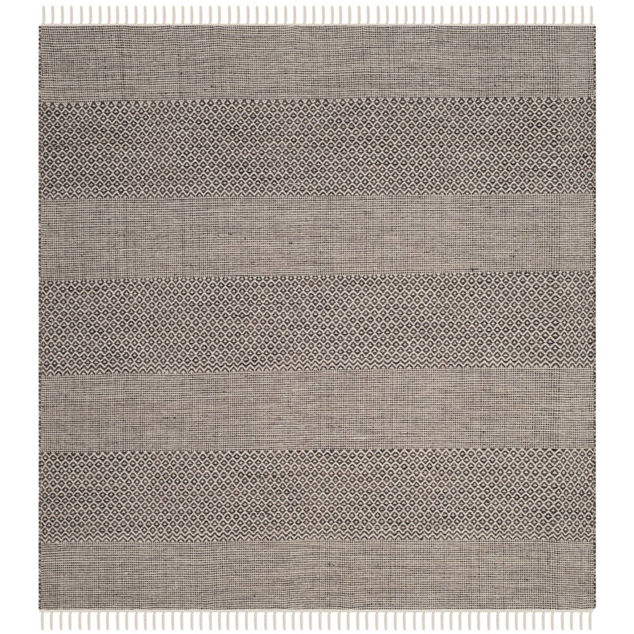 SAFAVIEH Montauk Karlene Geometric Striped Cotton Runner Rug, Ivory/Anthracite, 2'3" x 20'