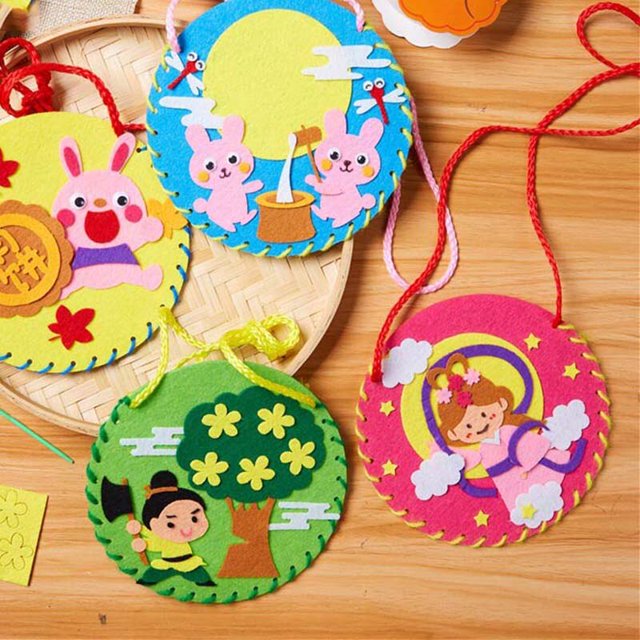 Applique Bag Kids Handmade Toys Mid-Autumn Festival Cloth Cartoon Rabbit Bag Art Craft Toys Kindergarten Children Gifts heqiyong LED