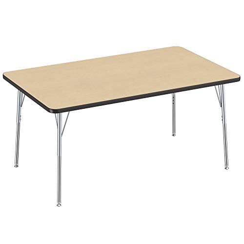 Standard Legs with Swivel Glides 36 x 36 inch FDP Square Activity School and Office Table Maple Top and Black Edge Adjustable Height 19-30 inches