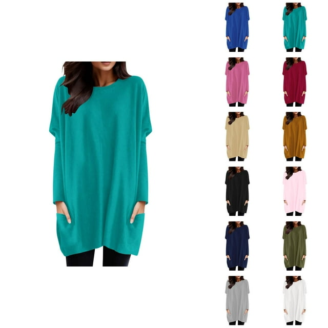 Robe T-Shirt à Manches Longues pour Femmes 2026, Col Rond Décontracté, avec Poches, Mini Robes