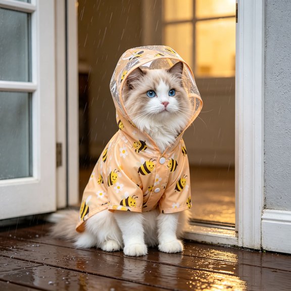 Pet Raincoat With Leash D‑Ring Clear Hood Cat Dog Rainwear Bee Print Lightweight Waterproof Pet Rain Jacket For Small Dogs And Cats