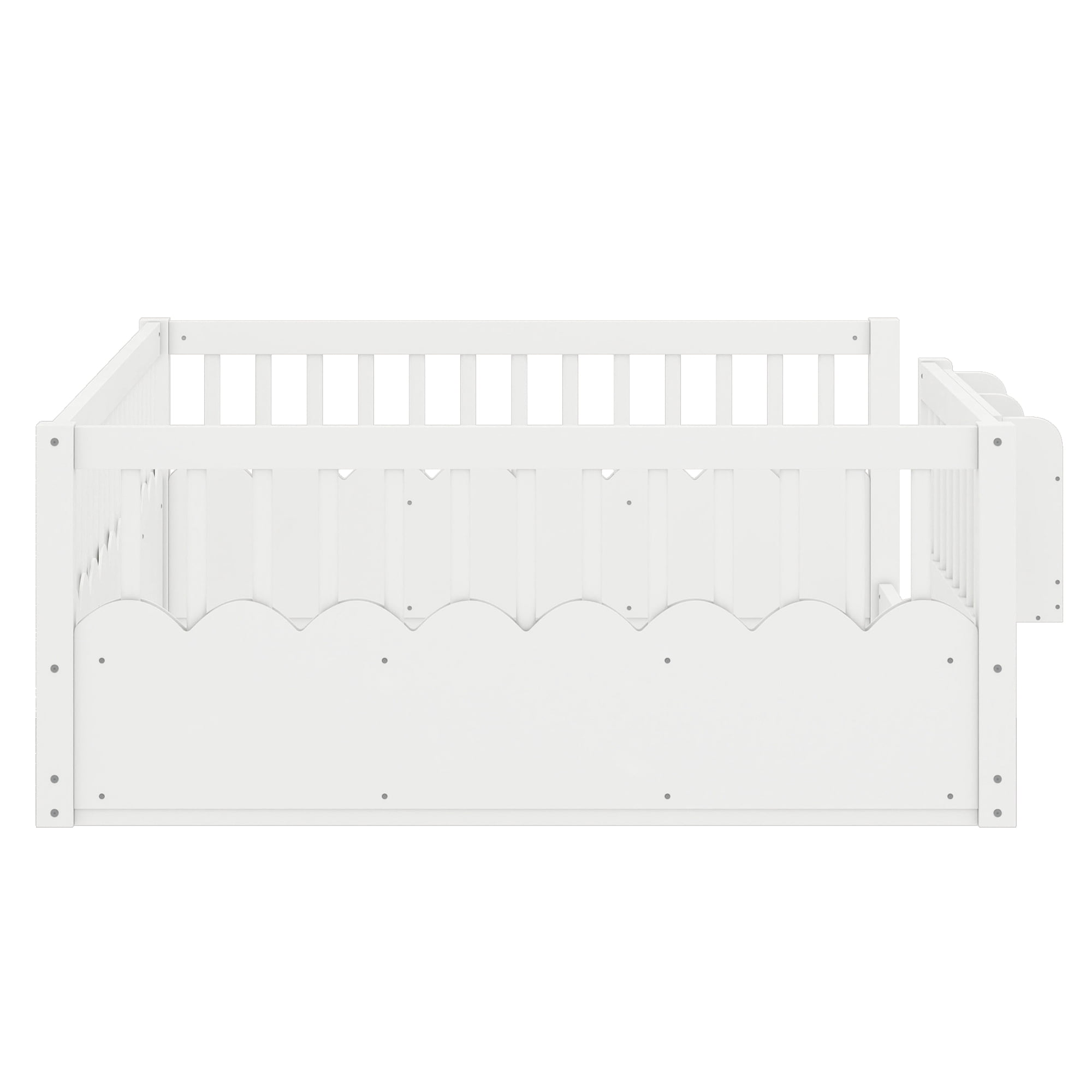 Mintazer Full Montessori Floor Bed with Bookshelf & Heightened Fence, Kids Wood Floor Bed for Boys and Girls, White