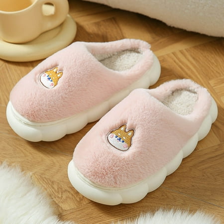 

HAOTAGS Unisex Casual House Slippers Plush Comfortable Platform Slippers Home Shoes Pink Size 6