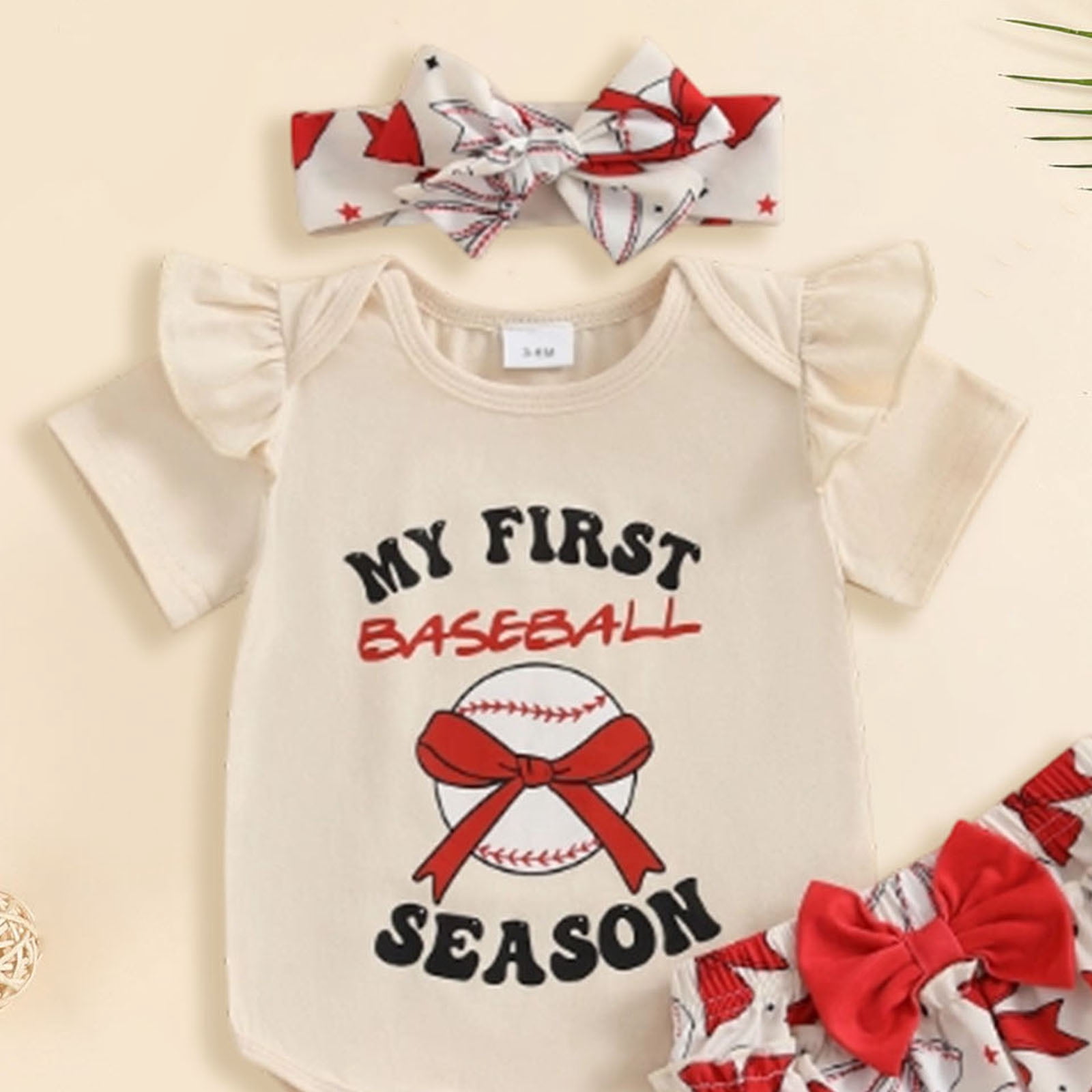 Faraee 0-18 Months Newborn Infant Baby Girl Clothes Ruffle Short Sleeve Romper Shorts Set Bowknot Floral Summer Outfits Red