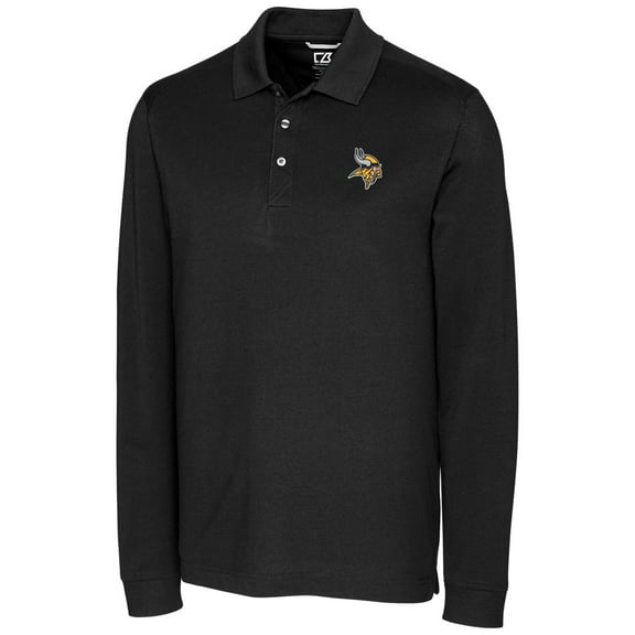 Men's Cutter & Buck Black Minnesota Vikings Big & Tall Advantage Long Sleeve Polo