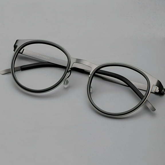 FYTOO Retro Round Titanium Eyeglasses, Gunmetal Finish with Black Accents, Ultra-Lightweight Titanium Material, Comfortable Fit, Designer Style Men'S Fashion Glasses, Ideal for Various Occasions
