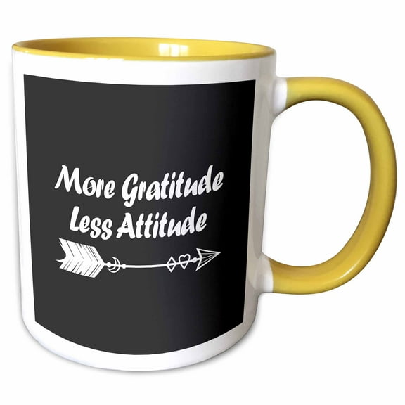 3drose, More Gratitude Less Attitude, 15oz Two-tone Yellow Mug