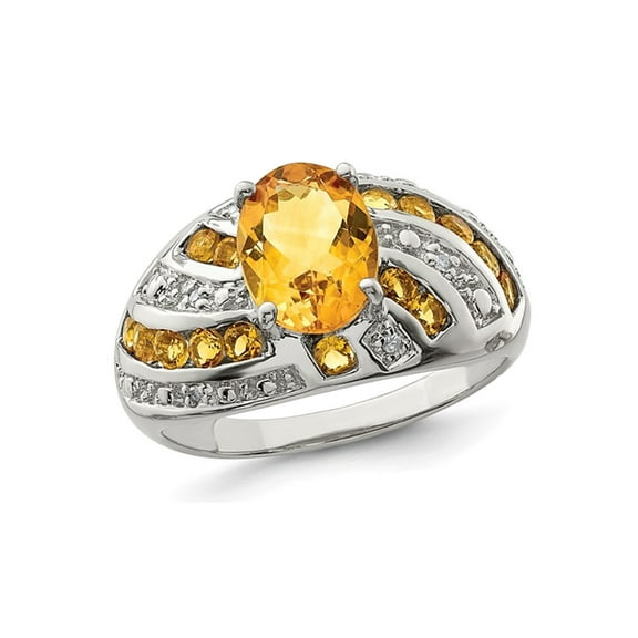 2.20 Carat (Ctw) Citrine Ring with Accent Diamonds in Sterling Silver for Women