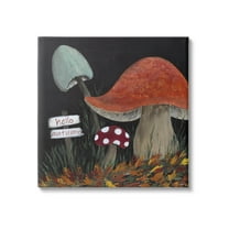 Hello Autumn Woodland Mushroom Forest Botanical & Floral Graphic Art Gallery Wrapped Canvas Print Wall Art
